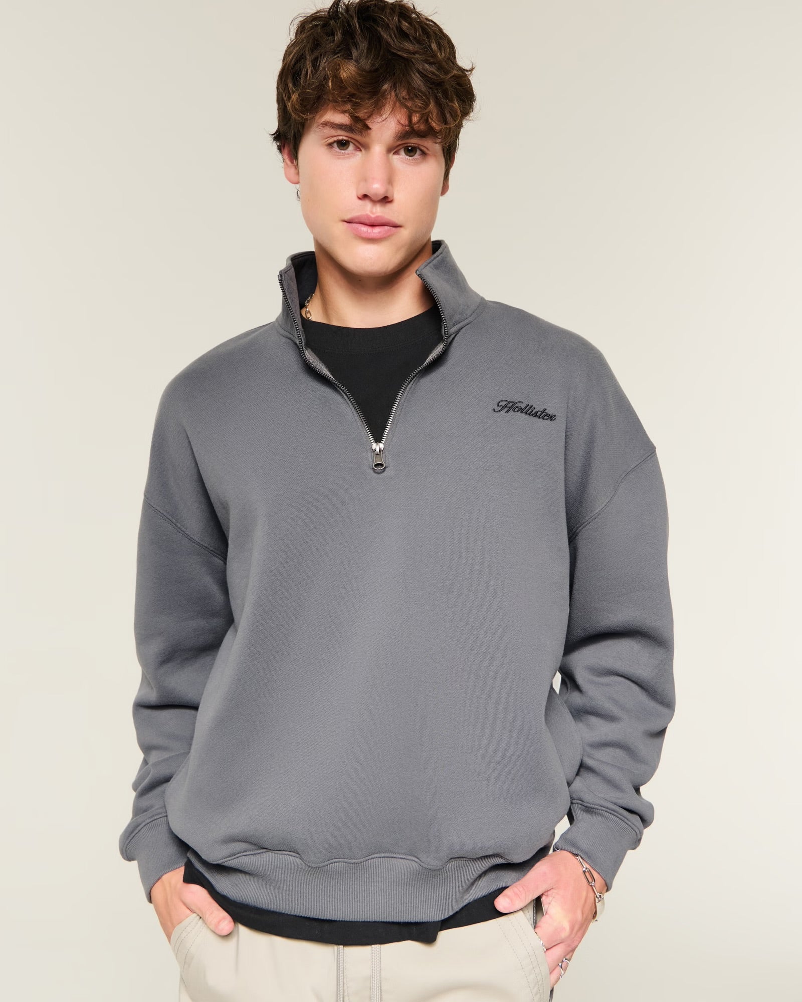 Hollister Boxy Logo Quarter-Zip Sweatshirt